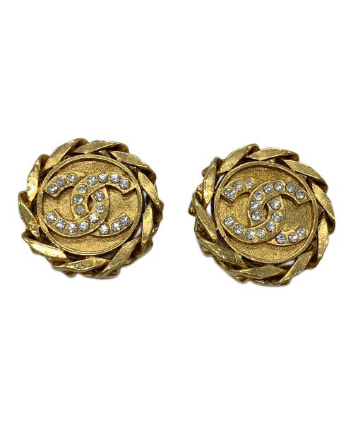 CHANEL（シャネル）CHANEL (シャネル) ラインストーンココマークイヤリング ゴールドカラーの古着・服飾アイテム