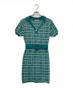 REDYAZELレディアゼル）の古着「チェックジャガードニットポロワンピース」｜グリーン