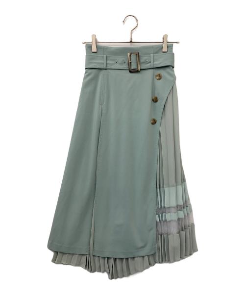 FRAY ID（フレイ アイディー）FRAY ID (フレイ アイディー) プリーツコンビスカート グリーンの古着・服飾アイテム