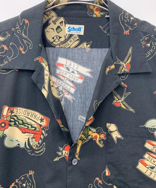 Schott（ショット）Schott (ショット) HAWAIIAN LS SHIRT TATTOO ブラック サイズ:XLの古着・服飾アイテム