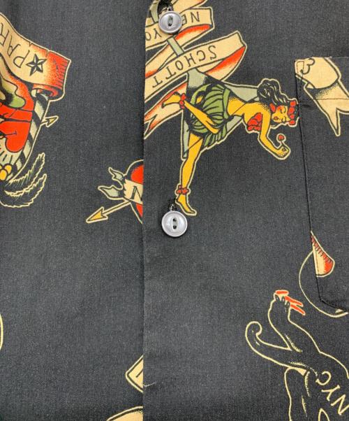Schott（ショット）Schott (ショット) HAWAIIAN LS SHIRT TATTOO ブラック サイズ:XLの古着・服飾アイテム