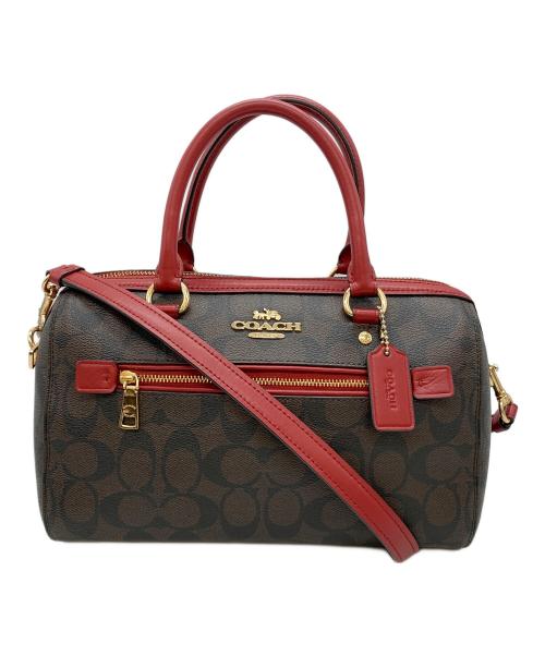 COACH（コーチ）COACH (コーチ) ミニボストンバッグ ブラウン×レッドの古着・服飾アイテム