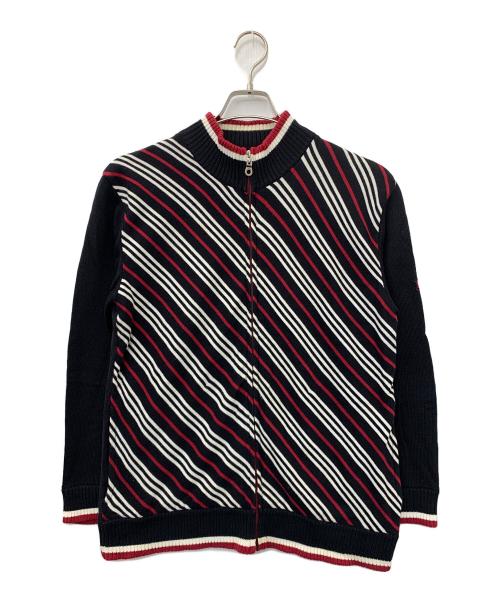 BURBERRY BLACK LABEL（バーバリーブラックレーベル）BURBERRY BLACK LABEL (バーバリーブラックレーベル) ニットジャケット ブラック×レッド サイズ:3の古着・服飾アイテム