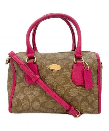中古・古着通販】COACH (コーチ) ミニボストンバッグ ベージュ×ピンク