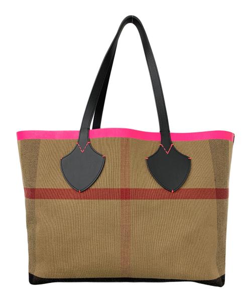 BURBERRY（バーバリー）BURBERRY (バーバリー) The Medium Giant Reversible Tote in Canvas and Leather ベージュ×ブラックの古着・服飾アイテム