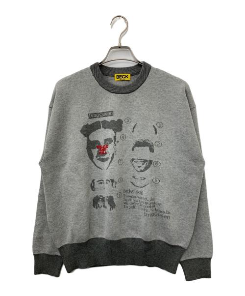 BECK AND CALL（ベックアンドコール）BECK and call (ベックアンドコール) drag Queen crew neck Knit グレー サイズ:Sの古着・服飾アイテム