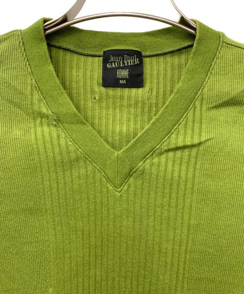 Jean Paul Gaultier homme（ジャンポールゴルチェオム）Jean Paul Gaultier homme (ジャンポールゴルチェオム) VネックリブTシャツ グリーン サイズ:Mの古着・服飾アイテム