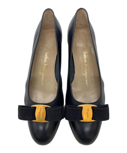 Salvatore Ferragamo（サルヴァトーレ フェラガモ）Salvatore Ferragamo (サルヴァトーレ フェラガモ) リボンパンプス ネイビー サイズ:6の古着・服飾アイテム