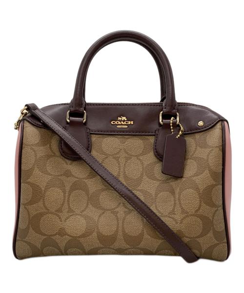 COACH（コーチ）COACH (コーチ) 2WAYミニボストンバッグ ブラウン×ピンクの古着・服飾アイテム