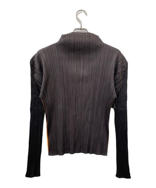 PLEATS PLEASE（プリーツプリーズ）PLEATS PLEASE (プリーツプリーズ) ボーダープリーツカットソー グレー×オレンジ サイズ:3の古着・服飾アイテム