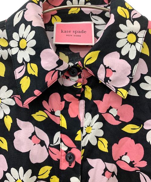 Kate Spade（ケイトスペード）Kate Spade (ケイトスペード) フラワープリントシャツワンピース ピンク×ブラック サイズ:4の古着・服飾アイテム