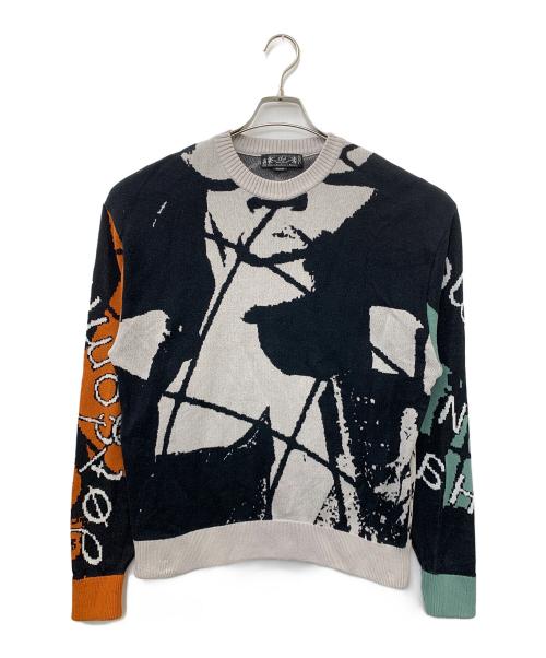BAL（バル）BAL (バル) JACQUARD COTTON CREWNECK SWEATER ブラック×グレー サイズ:Mの古着・服飾アイテム