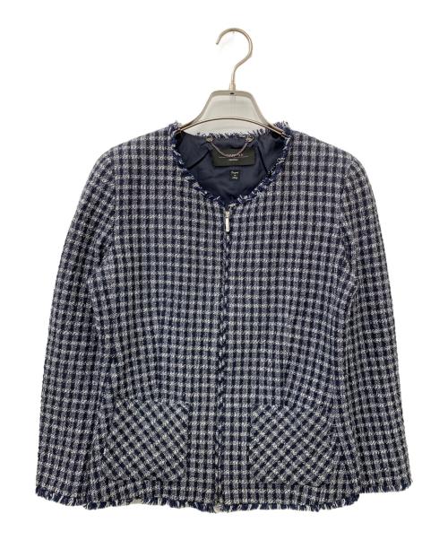 WEEKEND Max Mara（ウィークエンド マックスマーラ）WEEKEND Max Mara (ウィークエンド マックスマーラ) ノーカラーツイードジャケット ネイビー サイズ:40の古着・服飾アイテム