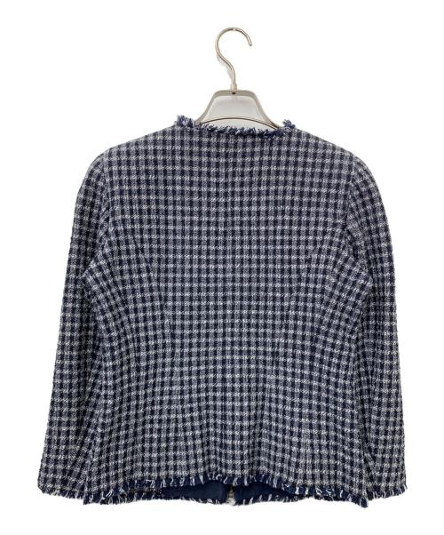 WEEKEND Max Mara（ウィークエンド マックスマーラ）WEEKEND Max Mara (ウィークエンド マックスマーラ) ノーカラーツイードジャケット ネイビー サイズ:40の古着・服飾アイテム