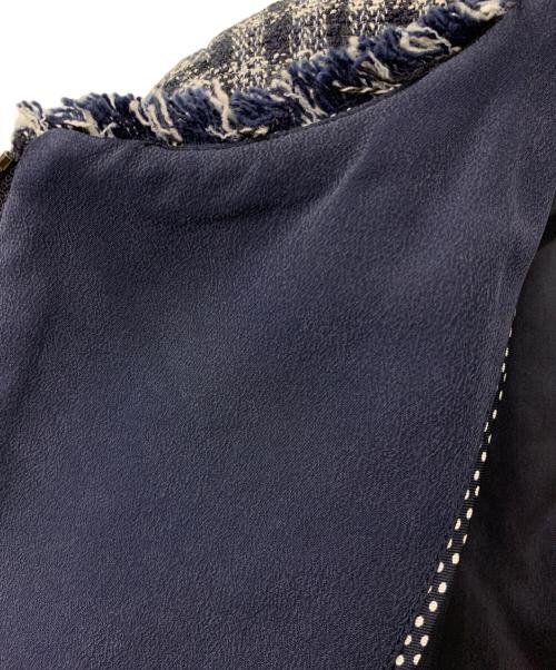 WEEKEND Max Mara（ウィークエンド マックスマーラ）WEEKEND Max Mara (ウィークエンド マックスマーラ) ノーカラーツイードジャケット ネイビー サイズ:40の古着・服飾アイテム