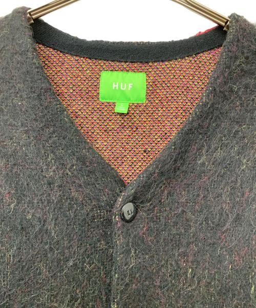 HUF（ハフ）HUF (ハフ) H-DOGカーディガン ブラック×レッド サイズ:Lの古着・服飾アイテム