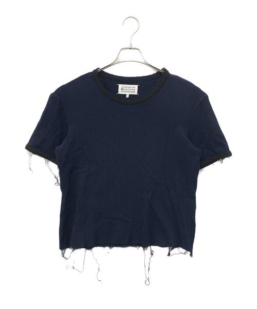 Maison Margiela（メゾンマルジェラ）Maison Margiela (メゾンマルジェラ) リブコットンTシャツ ネイビー サイズ:46の古着・服飾アイテム