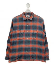 Pilgrim Surf+Supply（ピルグリム サーフサプライ）の古着「オンブレチェックシャツ」｜ネイビー×オレンジ