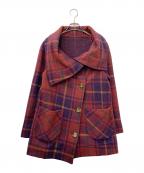 Vivienne Westwood RED LABELヴィヴィアンウエストウッドレッドレーベル）の古着「ウール タータンチェック ビッグカラー アシンメトリー コート」｜レッド×パープル