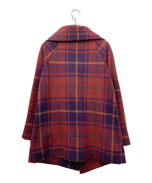 Vivienne Westwood RED LABEL（ヴィヴィアンウエストウッドレッドレーベル）Vivienne Westwood RED LABEL (ヴィヴィアンウエストウッドレッドレーベル) ウール タータンチェック ビッグカラー アシンメトリー コート レッド×パープル サイズ:2の古着・服飾アイテム