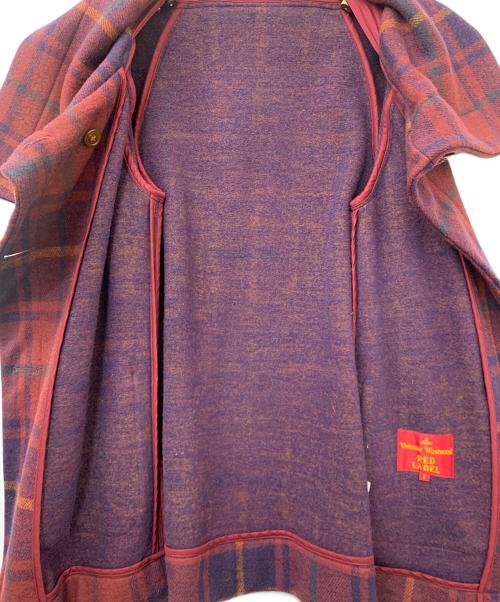 Vivienne Westwood RED LABEL（ヴィヴィアンウエストウッドレッドレーベル）Vivienne Westwood RED LABEL (ヴィヴィアンウエストウッドレッドレーベル) ウール タータンチェック ビッグカラー アシンメトリー コート レッド×パープル サイズ:2の古着・服飾アイテム