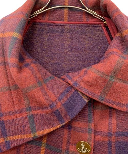 Vivienne Westwood RED LABEL（ヴィヴィアンウエストウッドレッドレーベル）Vivienne Westwood RED LABEL (ヴィヴィアンウエストウッドレッドレーベル) ウール タータンチェック ビッグカラー アシンメトリー コート レッド×パープル サイズ:2の古着・服飾アイテム