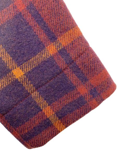 Vivienne Westwood RED LABEL（ヴィヴィアンウエストウッドレッドレーベル）Vivienne Westwood RED LABEL (ヴィヴィアンウエストウッドレッドレーベル) ウール タータンチェック ビッグカラー アシンメトリー コート レッド×パープル サイズ:2の古着・服飾アイテム