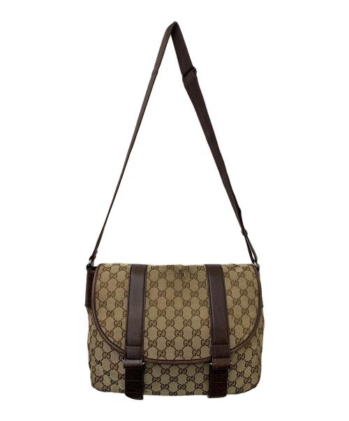 GUCCI（グッチ）GUCCI (グッチ) GGキャンバス ショルダーバッグ ベージュ×ブラウンの古着・服飾アイテム