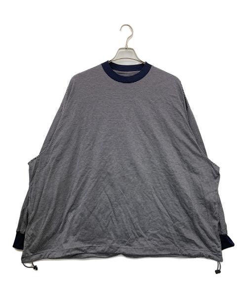 is-ness（イズネス）is-ness (イズネス) Balloon Border Long-sleeve T-Shirt グレー×ネイビー サイズ:Lの古着・服飾アイテム