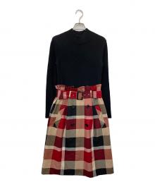 BLUE LABEL CRESTBRIDGE（ブルーレーベルクレストブリッジ）の古着「ノヴァチェックドッキングニットワンピース」｜ブラック×レッド