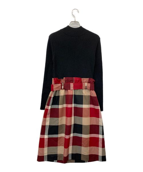 BLUE LABEL CRESTBRIDGE（ブルーレーベルクレストブリッジ）BLUE LABEL CRESTBRIDGE (ブルーレーベルクレストブリッジ) ノヴァチェックドッキングニットワンピース ブラック×レッド サイズ:36の古着・服飾アイテム