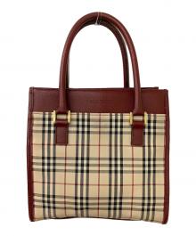 BURBERRY（バーバリー）の古着「ノバチェック ハンドバッグ」｜ベージュ×レッド