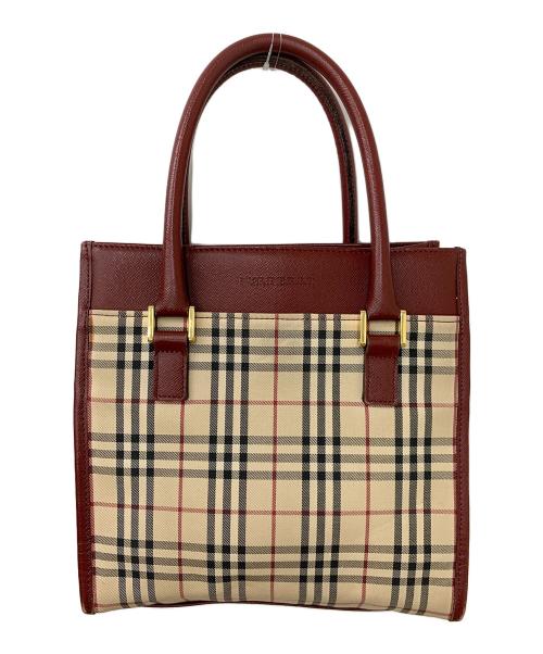 BURBERRY（バーバリー）BURBERRY (バーバリー) ノバチェック ハンドバッグ ベージュ×レッドの古着・服飾アイテム