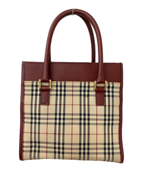 BURBERRY（バーバリー）BURBERRY (バーバリー) ノバチェック ハンドバッグ ベージュ×レッドの古着・服飾アイテム