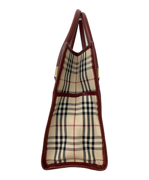 BURBERRY（バーバリー）BURBERRY (バーバリー) ノバチェック ハンドバッグ ベージュ×レッドの古着・服飾アイテム