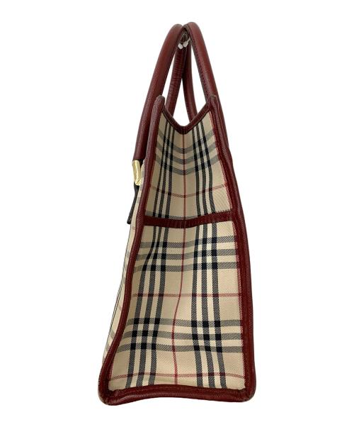 BURBERRY（バーバリー）BURBERRY (バーバリー) ノバチェック ハンドバッグ ベージュ×レッドの古着・服飾アイテム