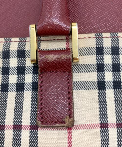 BURBERRY（バーバリー）BURBERRY (バーバリー) ノバチェック ハンドバッグ ベージュ×レッドの古着・服飾アイテム