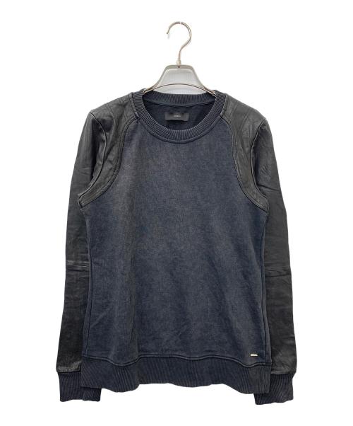 DIESEL（ディーゼル）DIESEL (ディーゼル) 切り替えレザースウェット ブラック サイズ:Sの古着・服飾アイテム