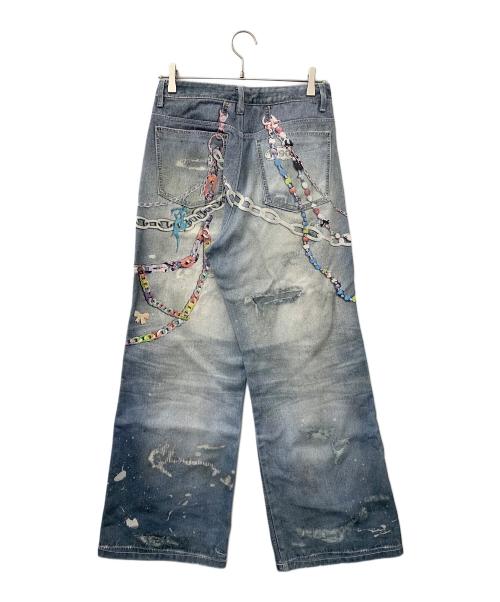 DND4DES（ディーエヌディーフォーデス）DND4DES (ディーエヌディーフォーデス) Y2K Cartoon Pendants Print Pants ブルー サイズ:Mの古着・服飾アイテム
