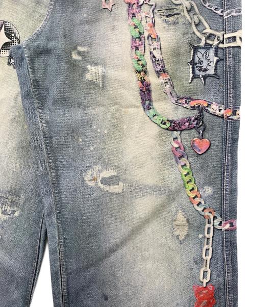 DND4DES（ディーエヌディーフォーデス）DND4DES (ディーエヌディーフォーデス) Y2K Cartoon Pendants Print Pants ブルー サイズ:Mの古着・服飾アイテム