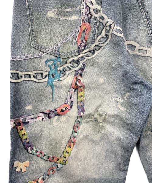 DND4DES（ディーエヌディーフォーデス）DND4DES (ディーエヌディーフォーデス) Y2K Cartoon Pendants Print Pants ブルー サイズ:Mの古着・服飾アイテム