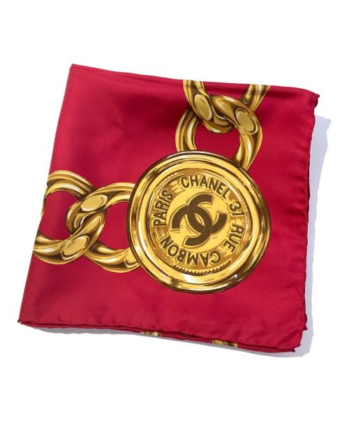 CHANEL（シャネル）CHANEL (シャネル) チェーン柄　シルクスカーフ レッドの古着・服飾アイテム