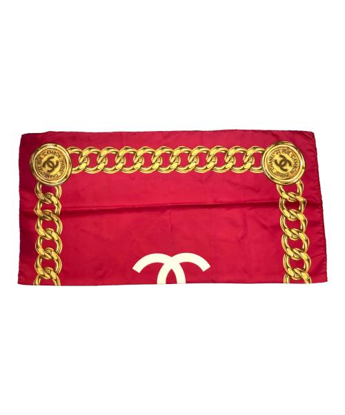 CHANEL（シャネル）CHANEL (シャネル) チェーン柄　シルクスカーフ レッドの古着・服飾アイテム