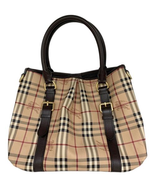 BURBERRY（バーバリー）BURBERRY (バーバリー) HAYMARKET NORTHFIELD TOTE ベージュ×ブラックの古着・服飾アイテム