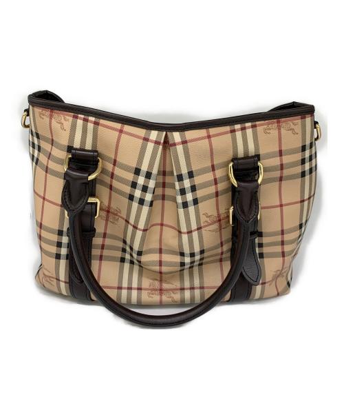 BURBERRY（バーバリー）BURBERRY (バーバリー) HAYMARKET NORTHFIELD TOTE ベージュ×ブラックの古着・服飾アイテム