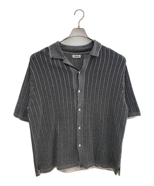 Coohem（コーヘン）Coohem (コーヘン) COTTON STRIPE KNIT SHIRT ブラック×ホワイト サイズ:Lの古着・服飾アイテム