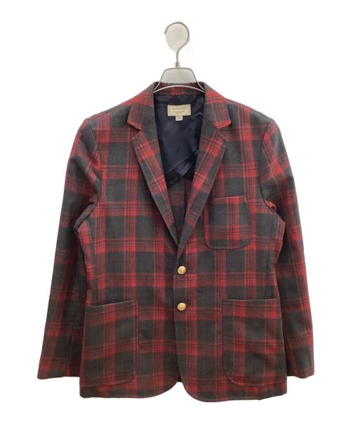 maison kitsune（メゾンキツネ）maison kitsune (メゾンキツネ) ウールチェックブレザー レッド サイズ:Lの古着・服飾アイテム