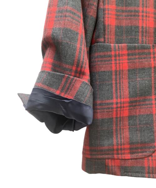 maison kitsune（メゾンキツネ）maison kitsune (メゾンキツネ) ウールチェックブレザー レッド サイズ:Lの古着・服飾アイテム