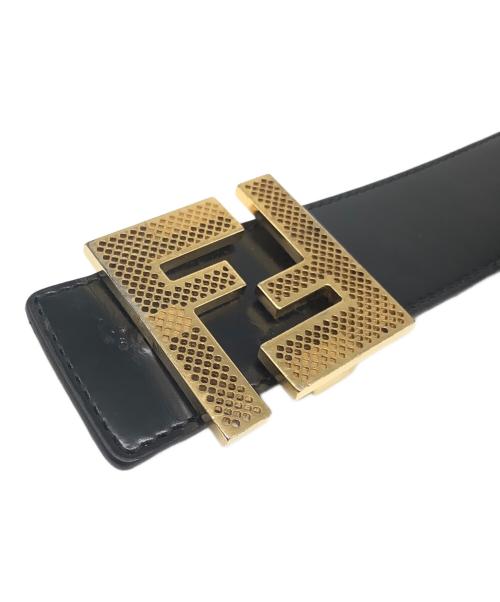 FENDI（フェンディ）FENDI (フェンディ) FFロゴバックルレザーベルトレザーベルト ゴールド×ブラックの古着・服飾アイテム