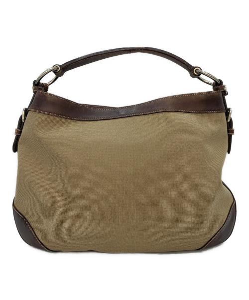 PRADA（プラダ）PRADA (プラダ) ロゴジャガードハンドバッグ ベージュ×ブラウンの古着・服飾アイテム